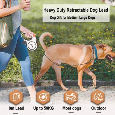 Рулетка для собак, висувна поводок-рулетка для середніх та великих собак до 50 кг, чорний, 8 м