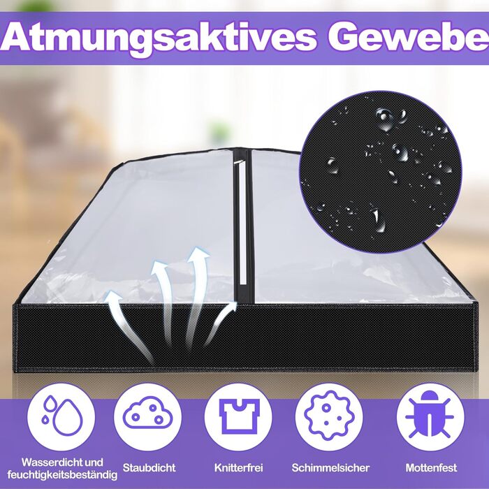 Чохли для одягу 3 шт. Преміум, дихаючі, на блискавці, 100x60 см, чорні. Для зберігання та подорожей.