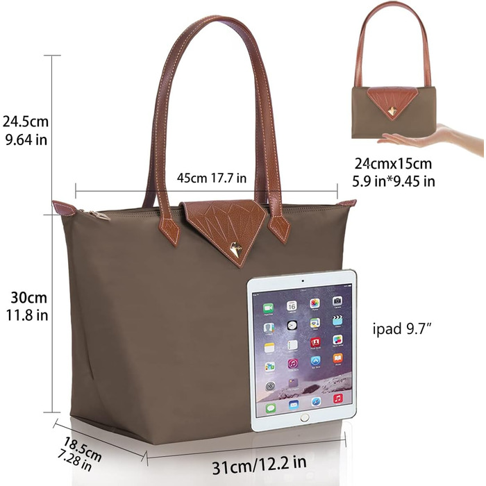 Сумка жіноча велика, водонепроникна сумка-шопер через плече, чорна сумка для дозвілля, подорожей, офісу, покупок (Хакі, L)