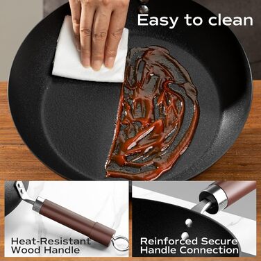 Сковорода з вуглецевої сталі 28 см, антипригарна, з бакелітовою ручкою, без PFOA, для приготування їжі, кемпінгу, професійного використання
