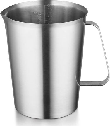 CURTA stainless steel measuring cup, 2L measuring cup, stainless steel milk frothing pitcher with markings, types of markings including ml, oz, and cup…