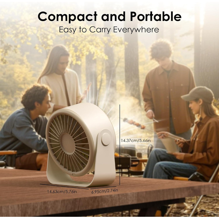 USB вентилятор Minthouz 3000mAh з LED-дисплеєм, 4 швидкості, поворотний, для офісу, спальні, на вулицю