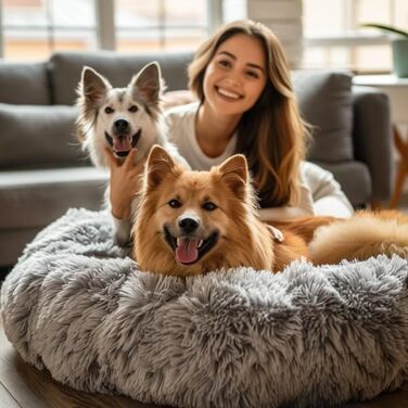 Кругле ліжко для собак та котів Pfoten&nasen® Wolke 7, темно-сірий, 65 см – м'яке, знімний чохол, для маленьких тварин