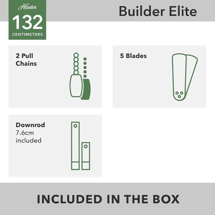 Вентилятор стельовий Hunter Builder Elite 132 см, бронза, з вимикачем, 5 лопатей, модель 50567