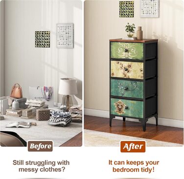 LYNCOHOME Chest of Drawers with 8 Fabric Drawers, Sideboard with Fabric Drawers, Drawer Unit for Kitchen, Office, Hallway, TV Stand with Fabric Drawers (4 Drawers)