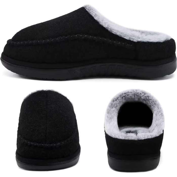 Чоловічі тапочки KuaiLu з піною пам'яті, зручні, ручної роботи, з мікрозамшею, з підтримкою склепіння стопи, з підкладкою з штучного хутра, гумова підошва, для дому та вулиці (48 EU, Чорний)