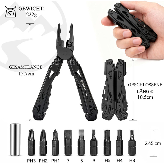 Мультитул 26-в-1 для чоловіків: інструмент EDC з ніжцем, плоскогубцями, кусачками, набором біт для викрутки та іншим. Ідеально для виживання, кемпінгу та повсякденного використання. Виготовлений з нержавіючої сталі, з сумкою для перенесення.