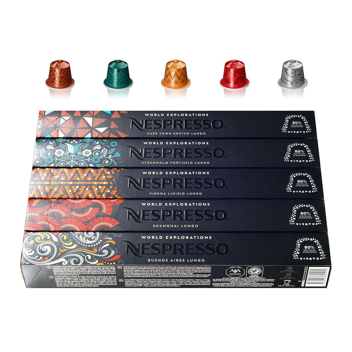 Набір кави Nespresso World Explorations: Envivo, Fortissio, Linizio, Shanghai, Buenos Aires Lungo, 50 капсул