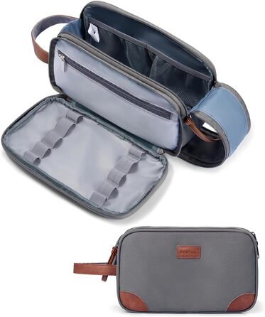 Чоловіча дорожня косметичка Ecohub, водонепроникна, з відділенням для мокрого одягу, з ремінцями, з перероблених матеріалів, з подвійною блискавкою (Синьо-зелений, Сірий)