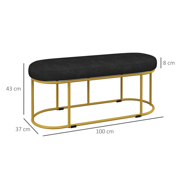 HOMCOM Upholstered Bench with Velvet Look - Seat Bench, Daybed Bench, Vanity Bench, Entryway Bench for Living Room, up to 200 kg, Steel, Blue | Aosom