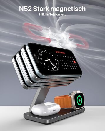 Бездротова зарядка Induktive з підтримкою MagSafe, 3 в 1 для iPhone 15/14/13/12, Apple Watch та AirPods (Чорний)