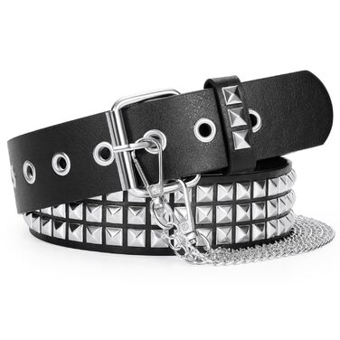 Лідер шкіряний ремінь з пряжками WERFORU - Пряжка, Пряжка, Гіпси, Джинси, Штани, для жінок та чоловіків, чорний (з ланцюгом)