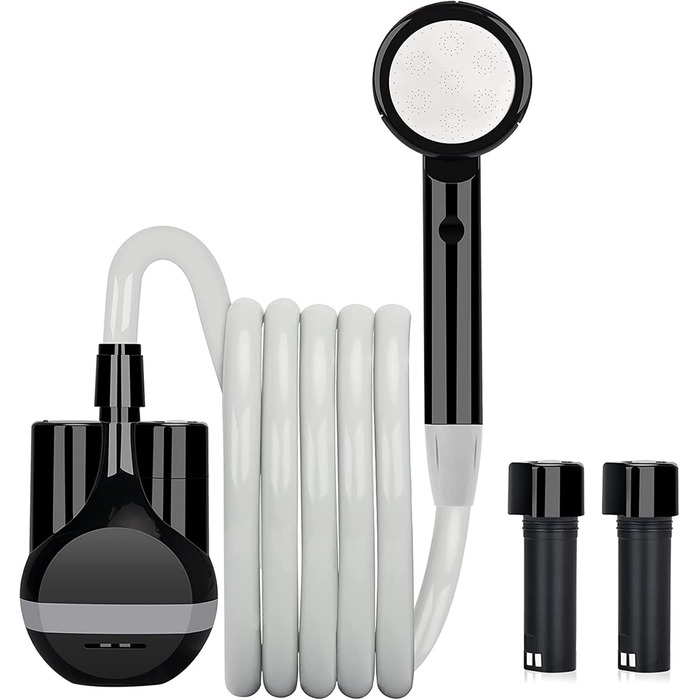LIBERRWAY Camping Shower with Pump, Camping Shower Set with Rechargeable Battery, 2m Shower Hose Outdoor Shower for Garden Beach Camping Travel Car Washing, Mobile Shower Black (black-2 Batteries)