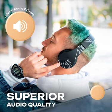 Bluetooth навушники PowerLocus Over Ear бездротові складні навушники On Ear з мікрофоном для iPhone, Android, PC (Чорний/Срібний)