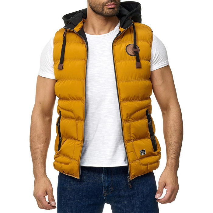 Чоловіча тепла жилетка Backrock Sim-Fit з відстібною капюшоном та коміром, сучасна стегані жилетка (M, гірчичний)