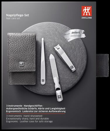 Zwilling Classic Inox: Набір манікюрних інструментів 3 шт. з шкіряним етиулюм (Антрацит)
