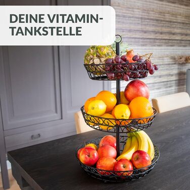 Підставка для фруктів Chefarone: 3 яруси, чорний метал, 34x34x52 см. Зберігайте фрукти свіжими!