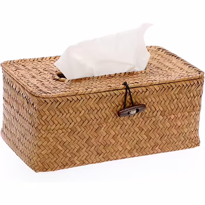 SUMNACON Rectangular Seagrass Cosmetic Tissue Box for Home Decorative Woven Paper Holder Candy Rattan Tissue Box Home Decoration for Bathroom Living Room Office Restaurant Handmade Brown