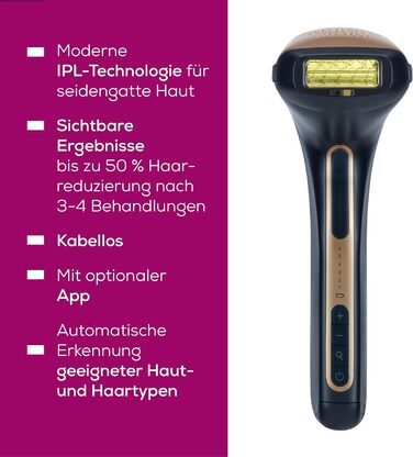 Beurer IPL Velvet Skin Pro: Апарат для епіляції IPL, акумуляторний, для тіла, обличчя, бікіні-зони, з додатком, чорний