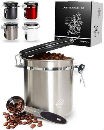 Контейнер для кави Kaffeedose 500г, нержавіюча сталь, 1,5л з дозатором та календарем, срібний