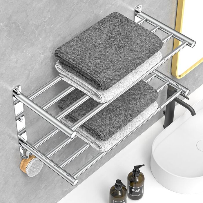 Adjustable 17-30 Inch Towel Bar for Bathroom Kitchen Towel Holder Dishcloth Hanger SUS304 Stainless Steel Wall Mount No Drill (Double Layer Towel Holder)