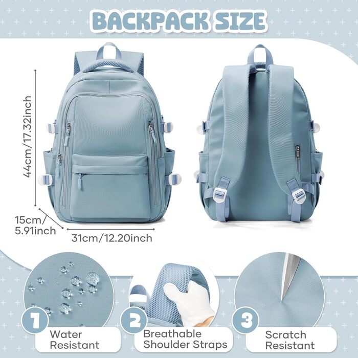 Шкільний рюкзак HYC00 для дівчаток та хлопчиків-підлітків, водонепроникний, з відділенням для 14-дюймового ноутбука, casual, для подорожей та навчання, M4-зелений (M7-світло-блакитний)