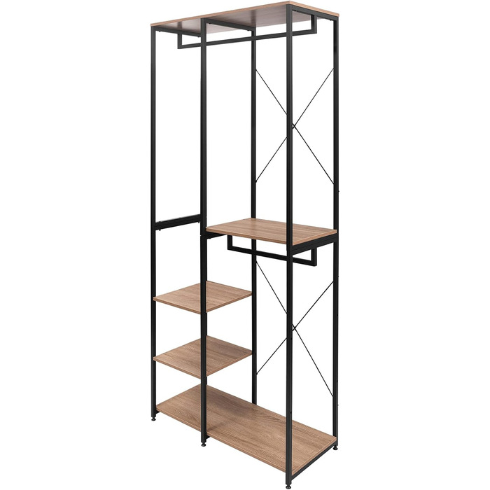 WOLTU Wardrobe/Clothes Rack/Laundry Rack with Shelf, Shoe Rack, Wooden and Steel, Hanging Shelf, White + Light Oak (Black + Light Oak)