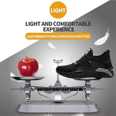 Робочі черевики / захисні черевики для чоловіків та жінок. Легкі, з металевим підноском, дихаючі, неслизькі, спортивного стилю, чорного та сірого кольорів, розміри 36-46 EU.