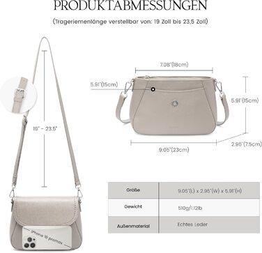 Сумка жіноча через плече Befen зі шкіри, середнього розміру, RFID захист, сіра