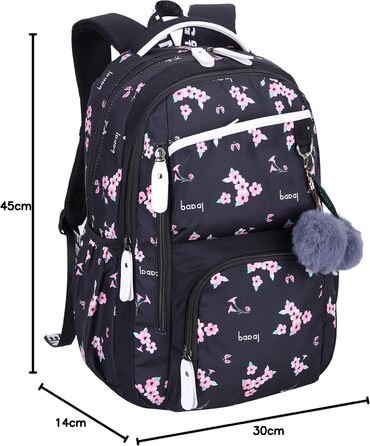 Рюкзак для дівчинки з квітами: шкільний, для подорожей, на ноутбук (чорний)