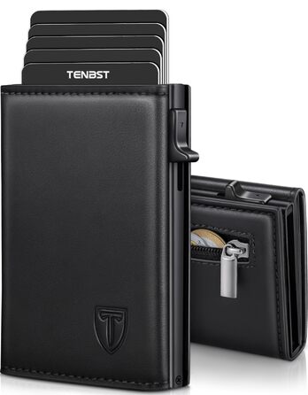 Чоловічий гаманець TENBST з RFID захистом, шкіряний Slim Wallet, картник на 8-10 карт, подарунок на День батька (Чорний/Помаранчевий)