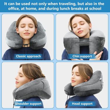 Подушка для шиї в літак надувна, подушка-літачок, подушка для дорослих з підголовником, капелюх, сумка, маска для сну, навушники для подорожей, авто, офіс (сіра)