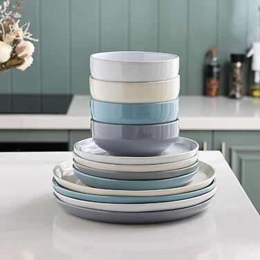 Набір посуду GBhome Teller- und Schüssel-Set: 12 елементів керамічного посуду для 4 осіб. Стійкий до подряпин та миття в посудомийній машині. Сучасний посуд для мікрохвильової печі та посудомийної машини (багатобарвний).