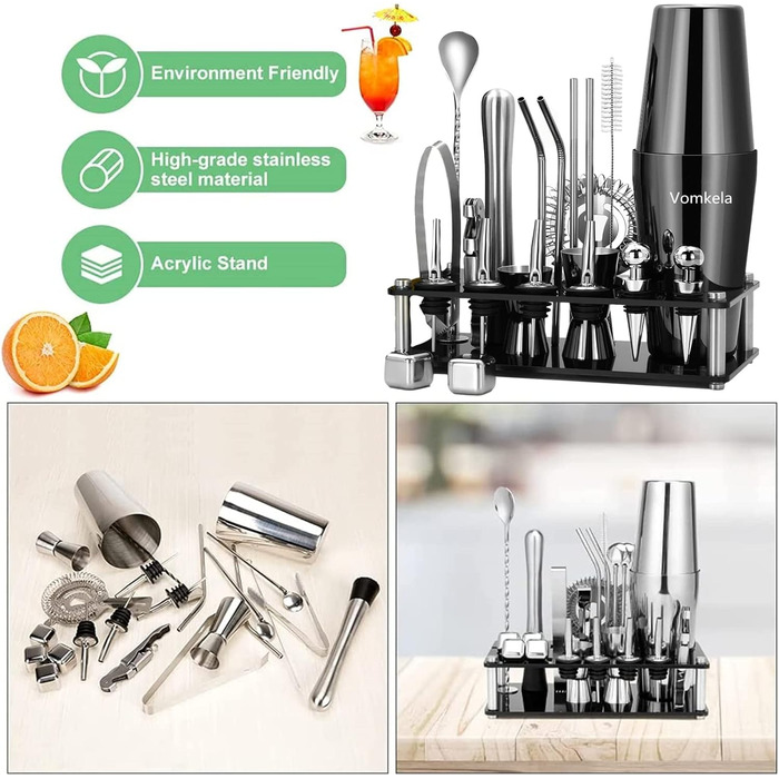 Cocktail Shaker Set, Boston Cocktail Shaker with Stand, 25pcs Bar Accessories Bartender Cocktail Mixer Accessories, 750ml Stainless Steel Cocktail Shaker Gifts Cocktail Decor Bar Counter (Style 2)