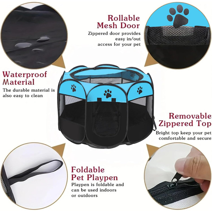 Клітка-вигул для цуценят та котів, клітка-вигул для собак, клітка для тварин, 114x114x58 см (Блакитний)