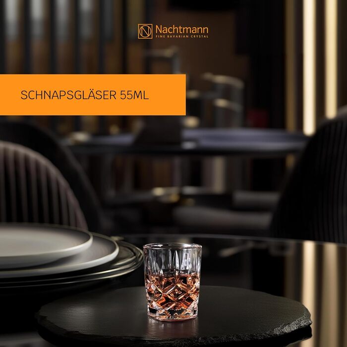 Nachtmann, 4-Piece Shot Glass Set, Stamper/Shot Glass, Crystal Glass, 55 ml, Noblesse, 100694, Crystal Clear (Pack of 2)