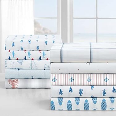 Nautica Coastal Cotton Percale Sheet Set, Twin, blue, blue, Queen