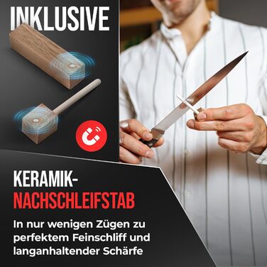 Точилка для ножів Messerschärfer з горіховим корпусом | Для гладких та хвилястих ножів | З керамічним точилом | Точилка для ножів, ножиць та секаторів