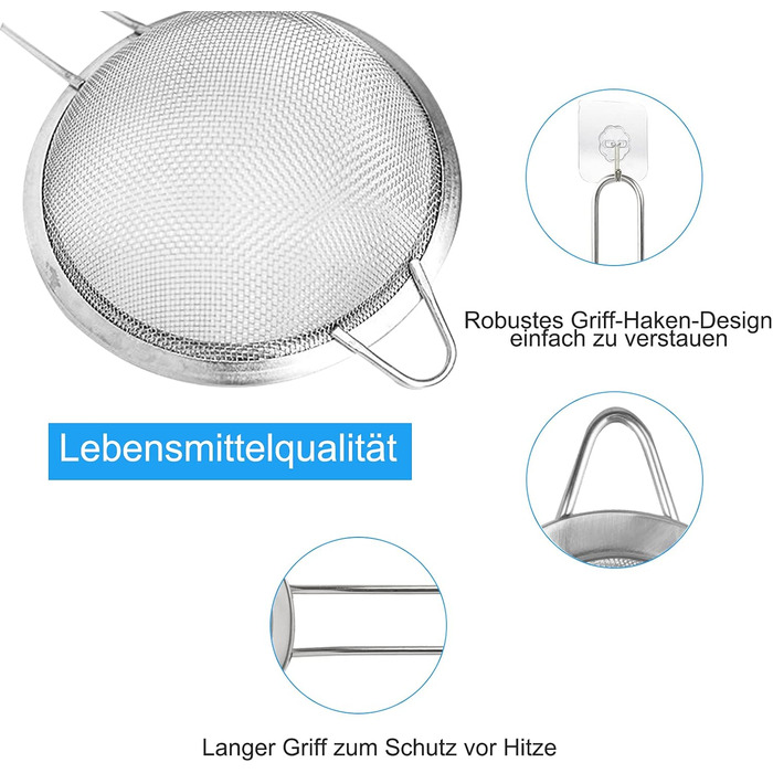 Ситечко кухонне 7 см, нержавіюча сталь, дрібна сітка, для чаю, борошна, рису, макаронів, овочів та фруктів, довговічне кухонне приладдя