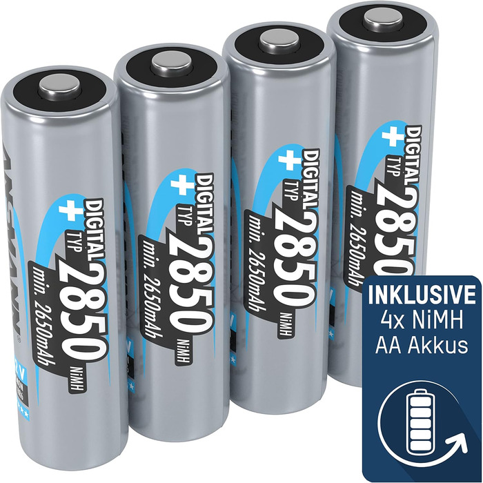 Зарядний пристрій ANSMANN Powerline 4 Smart з 4x NiMH акумуляторами 2850mAh для AA/AAA - автоматичний зарядний пристрій з режимом відновлення, для перезаряджуваних батарейок, включає 4x 2850mAh AA