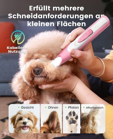 Триммер для собак Oneisall Paw Trim Pro з LED-підсвічуванням, рожевий: безпечна стрижка лап, очей, вух та обличчя