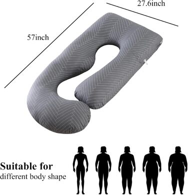 Подушка для вагітних Allopera, повного тіла, 145 см, знімний чохол, підтримка для ніг, спини, шиї, плечей, стегон, живота, трикотажна бавовна (темно-сірий)