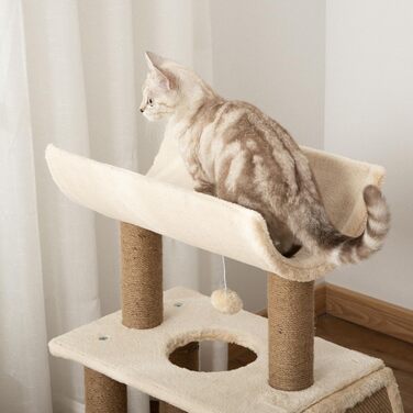 Кігтеточка PawHut для котів 76 см з іграшками, лежаком та когтешматкою, багатоповерхова, для середніх котів, світло-коричнева