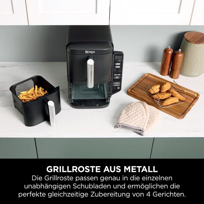 Ninja Double Stack Air Fryer, 7.6L Air Fryer, Double Basket Air Fryer with 4 Cooking Levels, 2 Drawers, 2 Racks, Space-Saving Design, 6 Cooking Functions, 6 Portions, Grey SL300EU Stacked Double Drawer 7.6L Grey