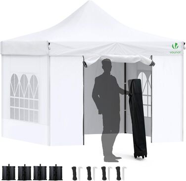 VOUNOT Gazebo 3x3m Waterproof, Stable, Winter-Proof, Pop-Up Folding Gazebo with 4 Side Walls and 4 Sandbags, Party Gazebo, Folding Garden Tent, Party Tent, White
