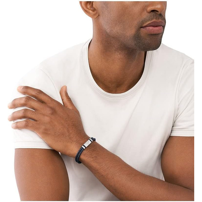 Чоловічий браслет Emporio Armani з нержавіючої сталі або шкіри з застібкою-ланцюгом (Чорний)