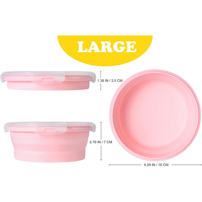 Складані миски для собак з кришкою, 2 шт., портативні миски для собак для подорожей, силікон, для собак/кішок, для активного відпочинку, годівниці/поїлки для кемпінгу (Великий, Рожевий)
