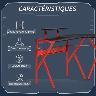 Великий кутовий ігровий стіл RED, 125 x 75 x 125 см