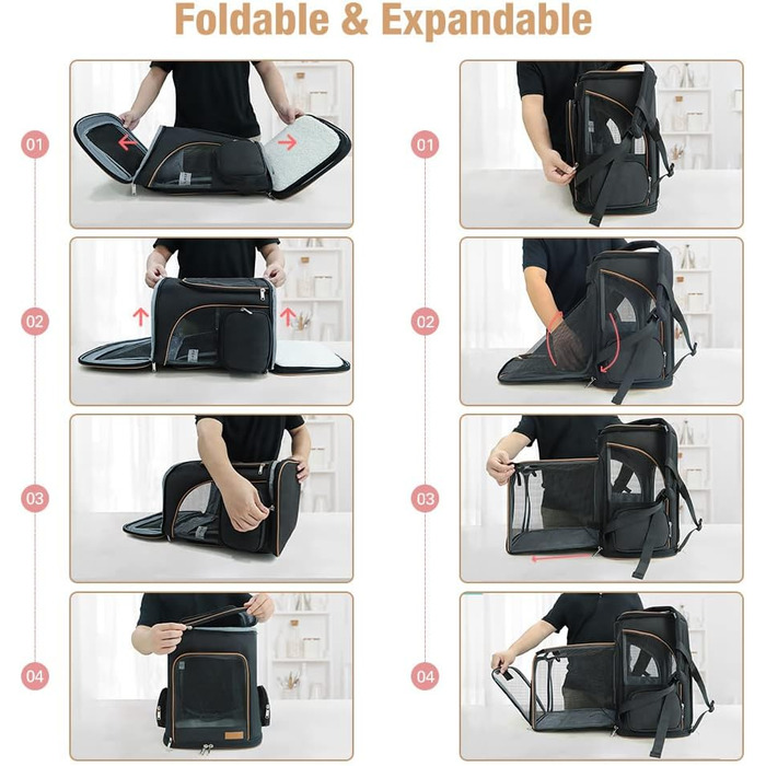 Розширюваний рюкзак для кота та собаки Lekesky, чорний, 33 x 29 x 38 см