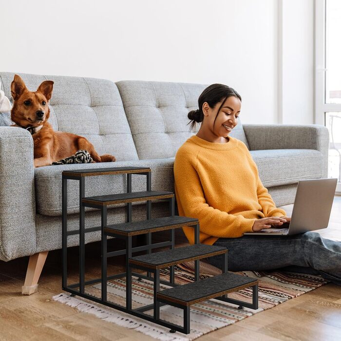 Сходинка для тварин до вікна, багатоярусне ліжко для собак зі сходинками, 4-ступенева сходинка для високих ліжок для маленьких собак та котів (Коричнева, 5 сходинок)